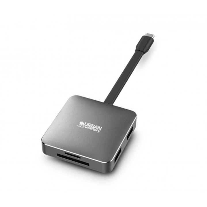 Urban Factory Hubee Light Mini HUB - USB-C Macho - USB-A/HDMI/SD/MSD Hembra - 100W PD - Color Gris Metal 1