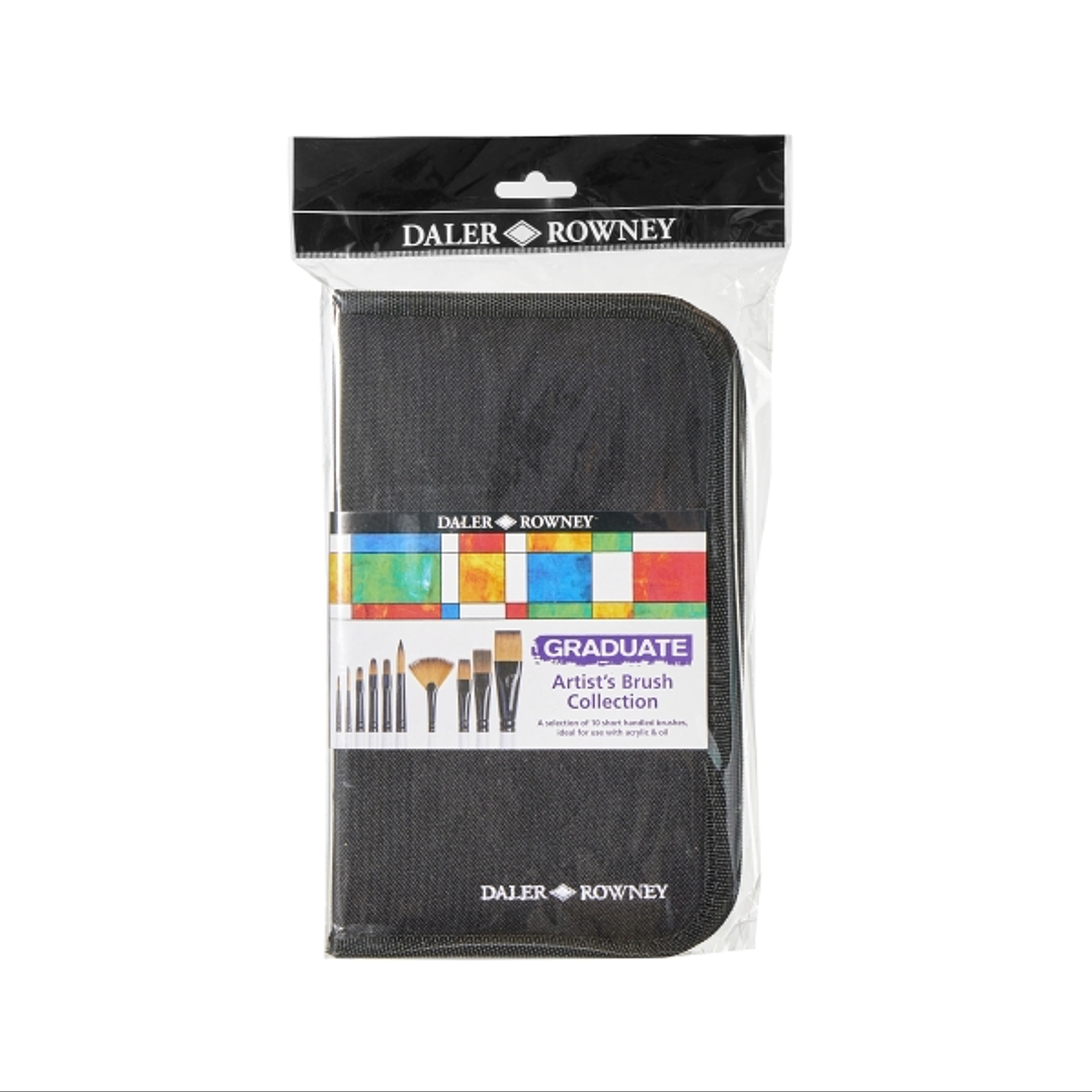 Daler Rowney Graduate Pack de 10 Pinceles Multitecnica - Pelo Sintetico - Mango Corto - Estuche con Cremallera 1