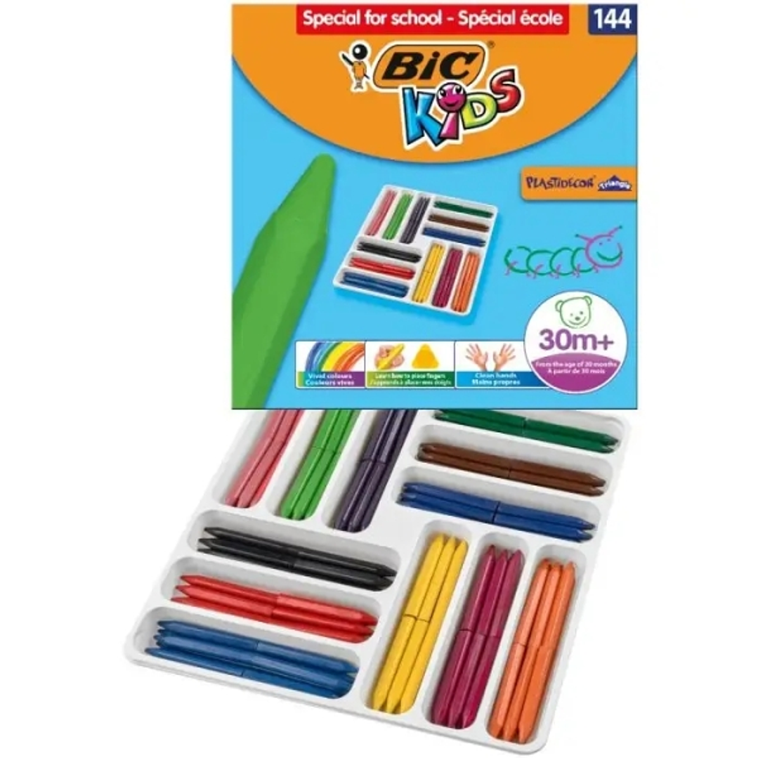 Bic Kids Plastidecor Triangle Caja de 144 Lapices de Cera - Facil de Sacar Punta - No Mancha - Ideal para Escuelas Infantiles - Colores Surtidos 1