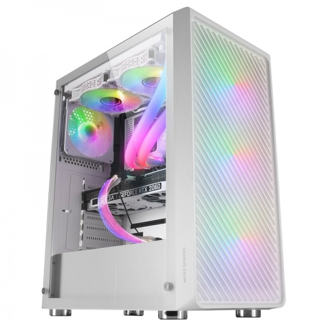 Mars Gaming MC-F Semitorre Gaming - 4 Ventiladores ARGB - Ventana Cristal Templado - Soporte Refrigeracion Liquida - Color Blanco 1