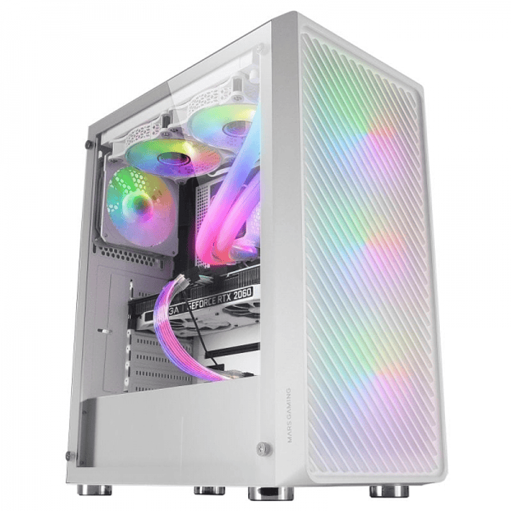 Mars Gaming MC-F Semitorre Gaming - 4 Ventiladores ARGB - Ventana Cristal Templado - Soporte Refrigeracion Liquida - Color Blanco 1