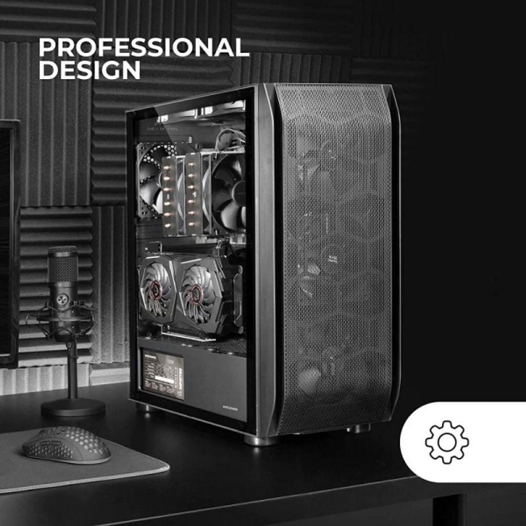 Mars Gaming MC-PRO2 Torre PC - 5 Ventiladores Ultra-Silenciosos - Soporte Refrigeracion Liquida - Ventana Cristal Templado - Color Negro 1