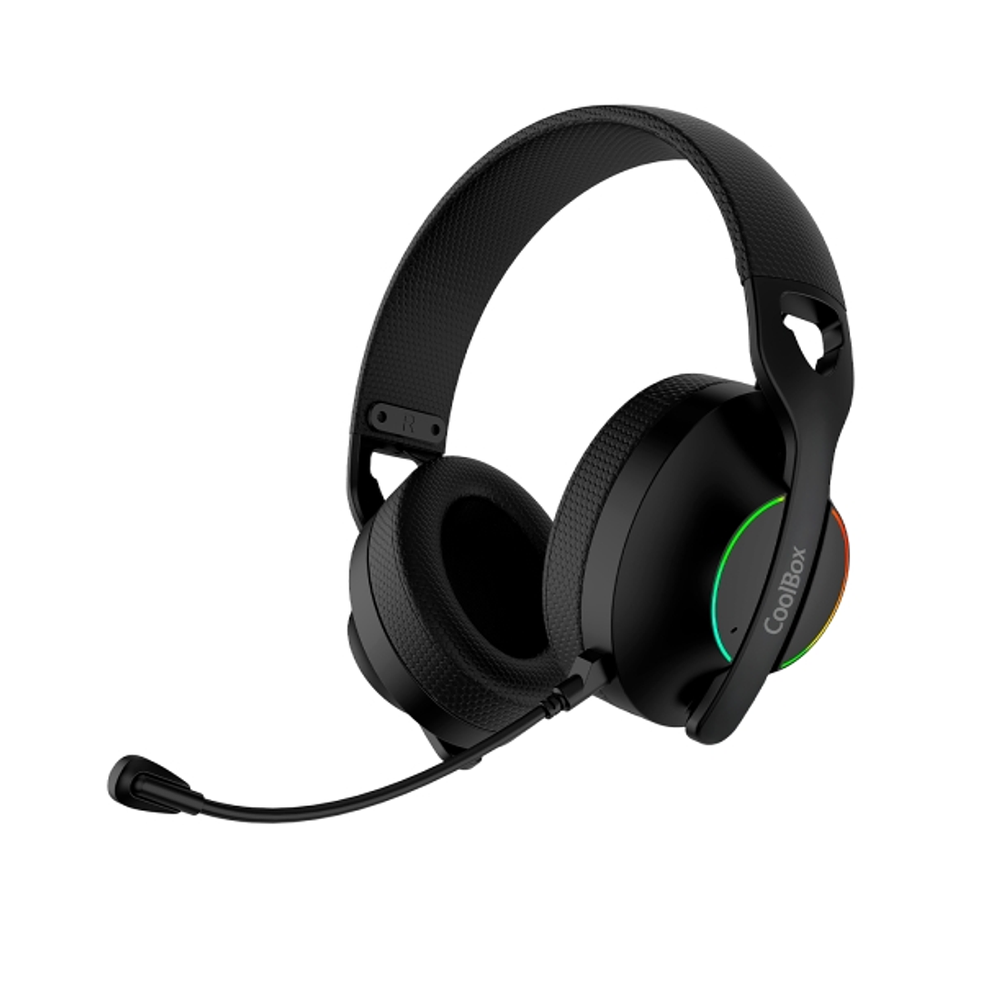 Coolbox WB01 Auriculares Gaming Inalambricos con Microfono - Conectividad Bluetooth 5.4, Inalmabrica 2.4Ghz o Jack - Iluminacion RGB - Autonomia hasta 1
