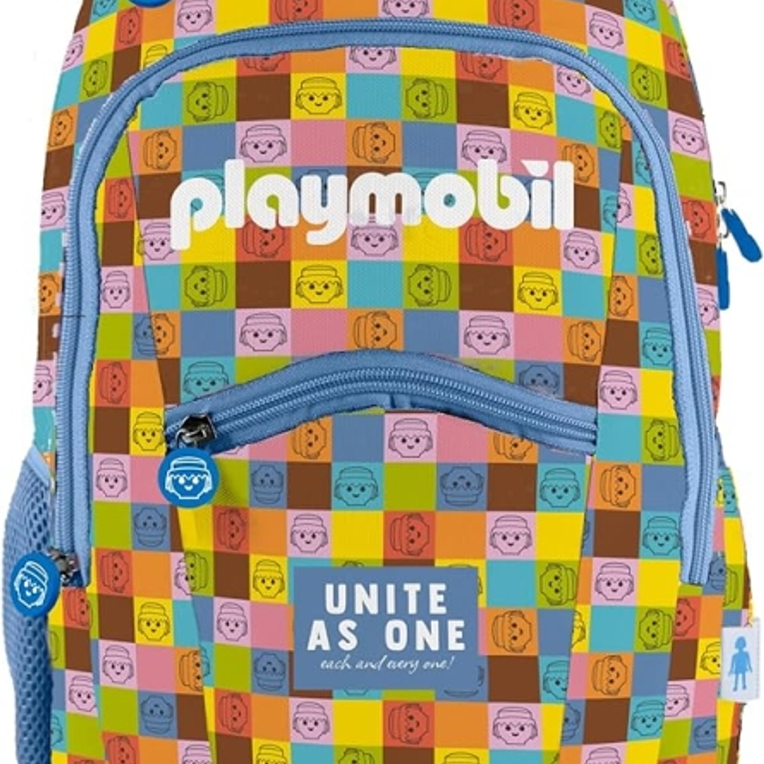 Dohe Playmobil Unite As One Mochila Escolar - Compartimento Principal con Bolsillo Acolchado - Bolsillos Laterales para Bebidas - Espalda Acolchada -  1