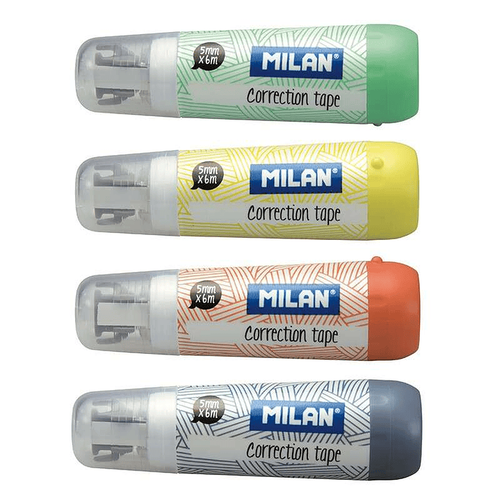 Milan Pack de 40 Cintas Correctoras Cilindricas - Medidas 5mm x 6m - Correctora en Seco - Para todo Tipo de Papel - Colores Surtidos 1