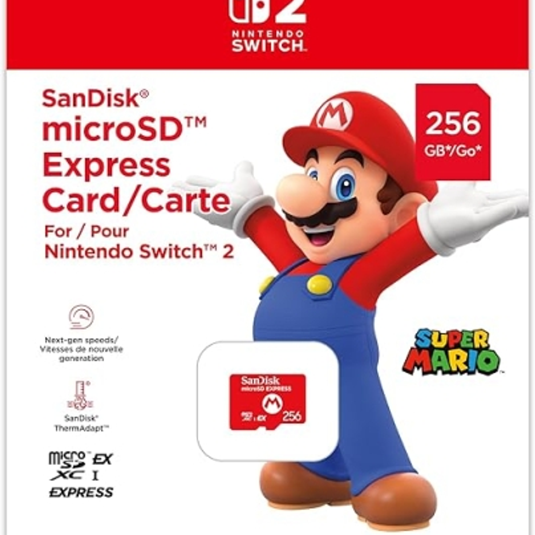 Nintendo Tarjeta Micro SD Sandisk para Consola Nintendo Switch 2 - Capacidad 256Gb - Logotipo de Mario Bros - Velocidades Rapidas y Estables - Rendimi 1