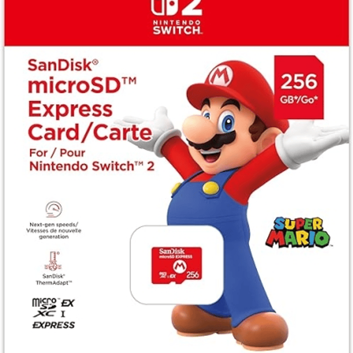 Nintendo Tarjeta Micro SD Sandisk para Consola Nintendo Switch 2 - Capacidad 256Gb - Logotipo de Mario Bros - Velocidades Rapidas y Estables - Rendimi 1
