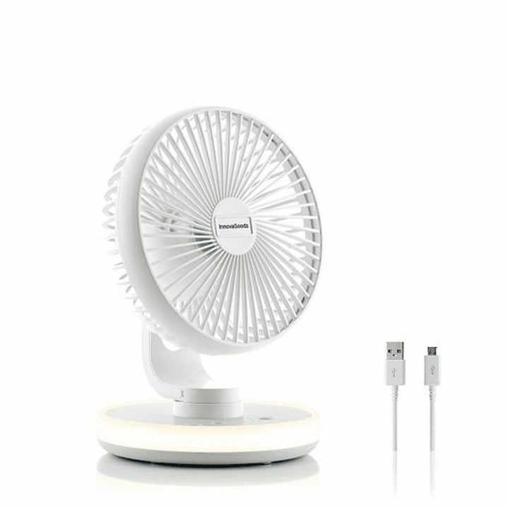 Innovagoods FanLed Ventilador de Escritorio Recargable - Autonomia hasta 11h - 40dB - 4 Velocidades - Bateria 4000mAh - Luz LED - Recargable - Antides 1