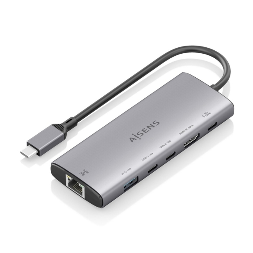 Aisens USB-C Dock 6 en 1 - USB-C a 1xHDMI - 1xRJ45 - 1xUSB-A 10G - 2xUSB-C 10G - 1xUSB-C PD 100W - 20cm - Color Gris 1