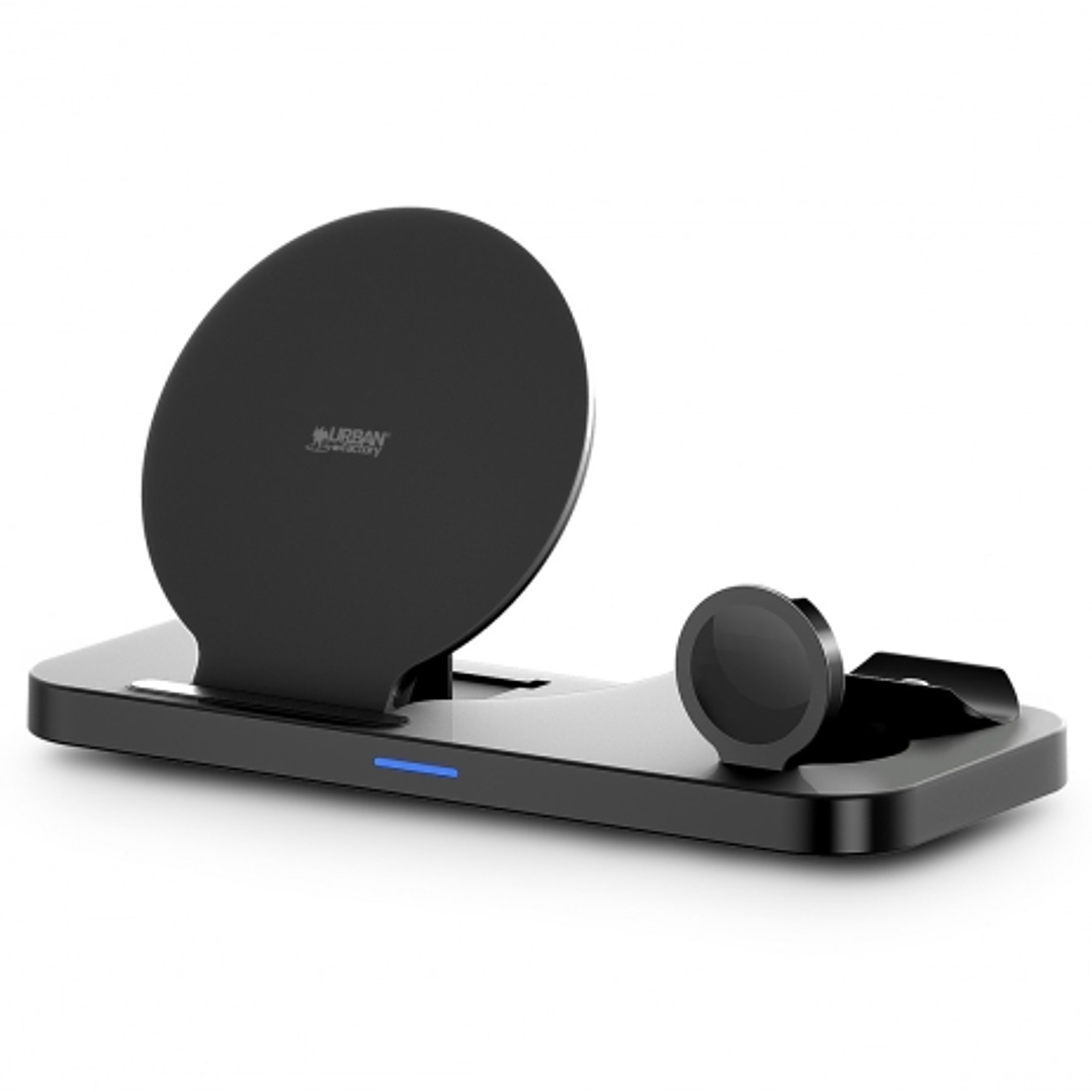 Urban Factory Powee Cargador Inalambrico 3 en 1 con Funcion Soporte 15W - Smartphone / Smartwatch / Auriculares - Color Negro 1