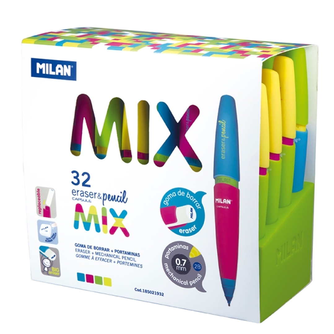 Milan Capsule Mix Expositor con 32 Portaminas 0.7mm - Dureza 2B - Colores Surtidos 1