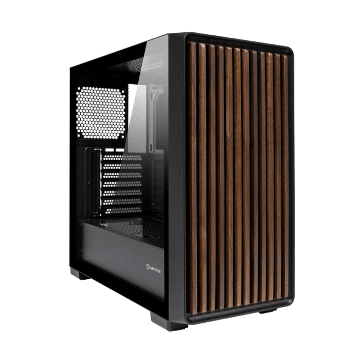 Unykach Revelat Madeira Black Caja ATX, Micro ATX, ITX - Lateral de Vidrio Templado y Frontal con Listones de Madera Natural - 3.5