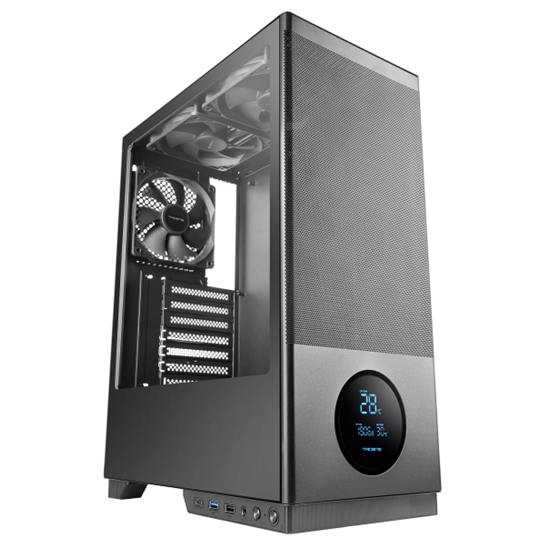 Tacens Sagitta20 Torre ATX - Pantalla de Monitoreo Integrado - 3 Ventiladores de 120mm - Ventana de Cristal Tempado - Malla Antipolvo Frontal - Color  1