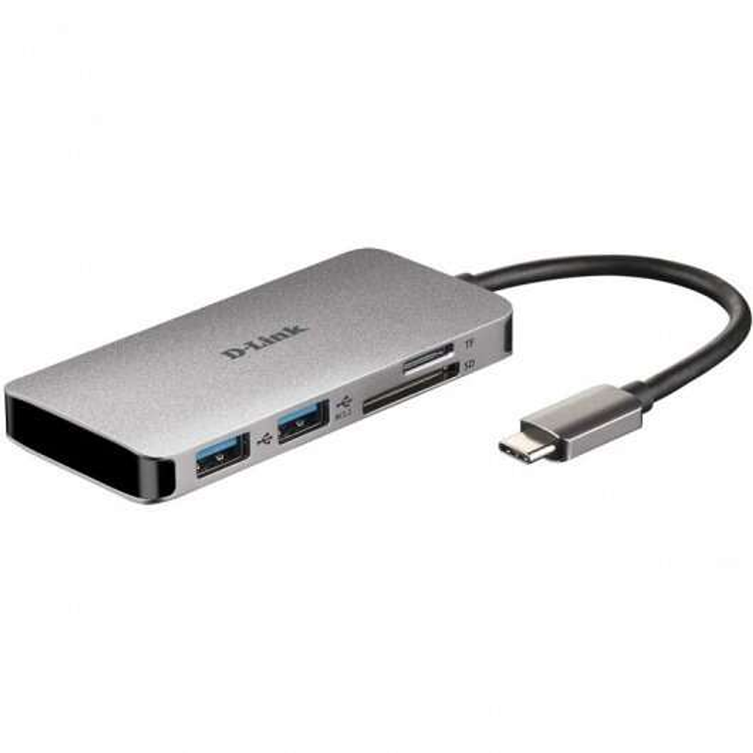 D-Link Hub USB-C 6 en 1 Lector SD, MicroSD, HDMI 4K, USB-C, 2x USB 3.0 1