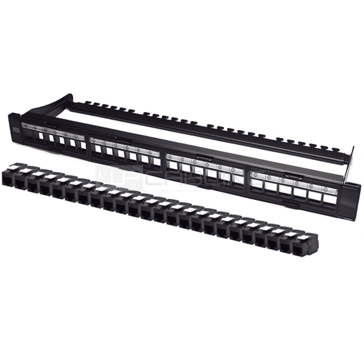 WP Patch Panel de 24 Puertos RJ45 CAT6 UTP - 1U Modular sin Herramientas - Color Negro 1