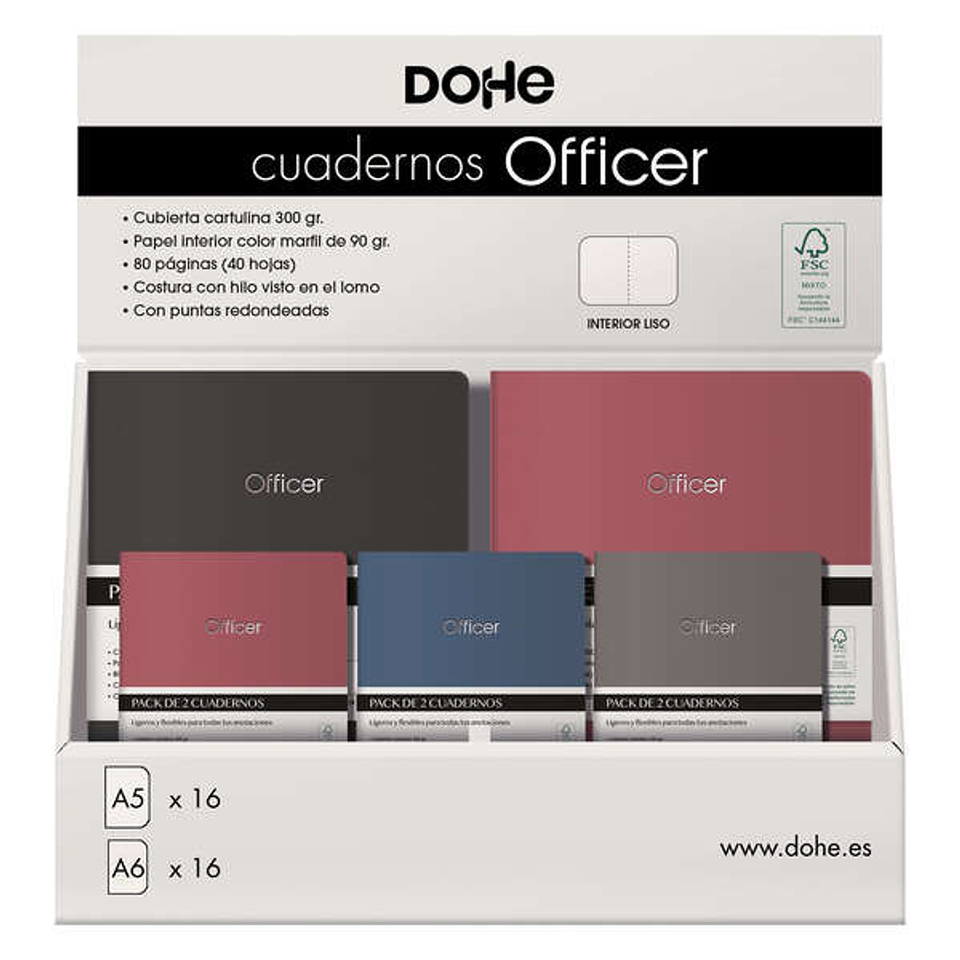 Dohe Expositor de Cuadernos Officer - Tamaño A5 y A6 - Cubierta en Cartulina de 300g - Estampacion en Portada - Interior de 40 Hojas Lisas en Papel Ah 1