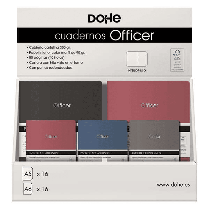 Dohe Expositor de Cuadernos Officer - Tamaño A5 y A6 - Cubierta en Cartulina de 300g - Estampacion en Portada - Interior de 40 Hojas Lisas en Papel Ah 1