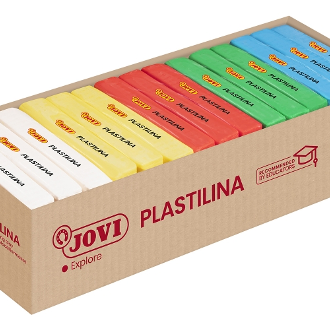 Jovi Expositor de 15 Pastillas de Plastilina 350gr Colores Basicos - 100% Vegetal - Muy Moldeable - No Se Seca - Color Surtido 1
