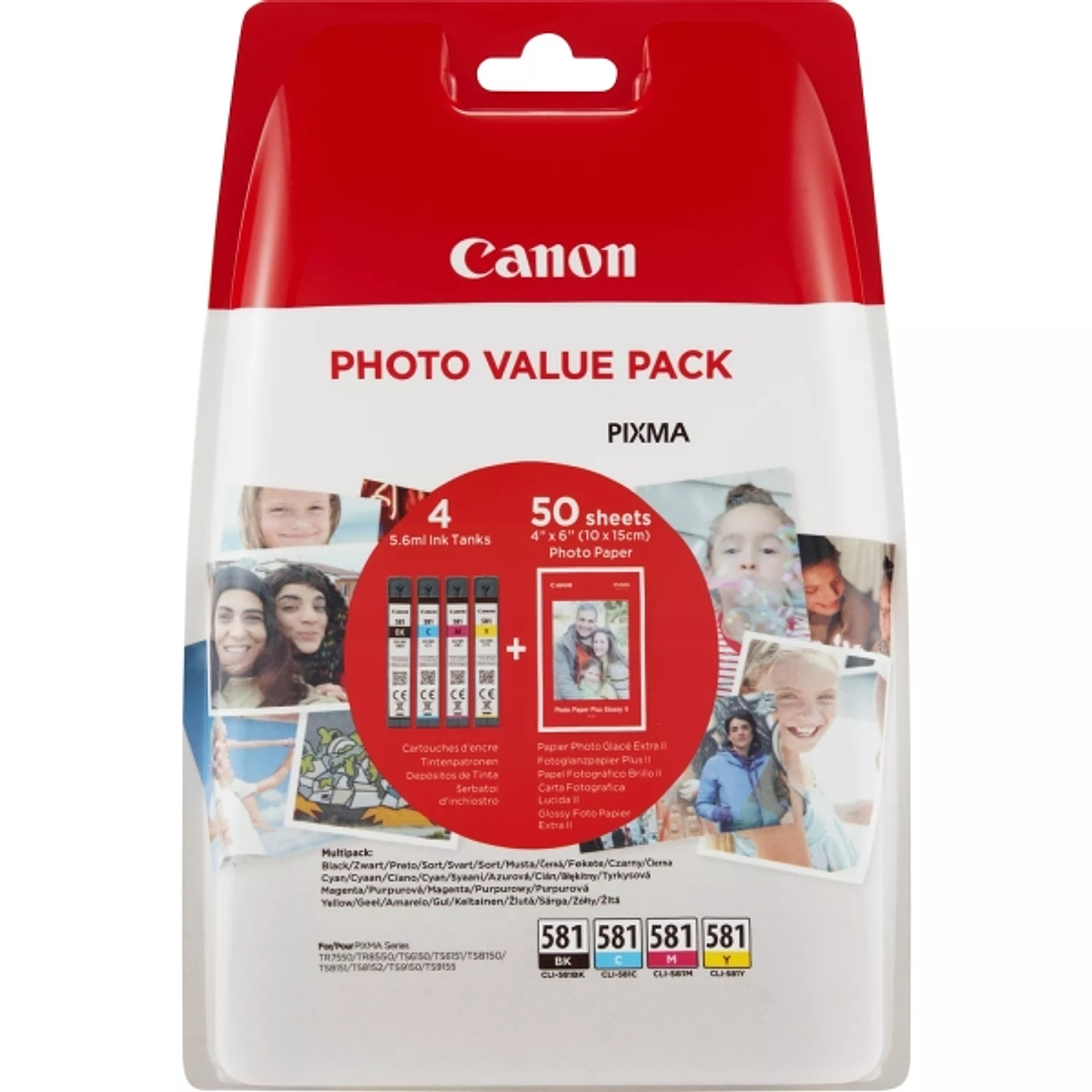 Canon CLI581 Pack de 4 Cartuchos de Tinta Originales - 50 Hojas de Papel Fotografico - 2106C005/2106C006 1