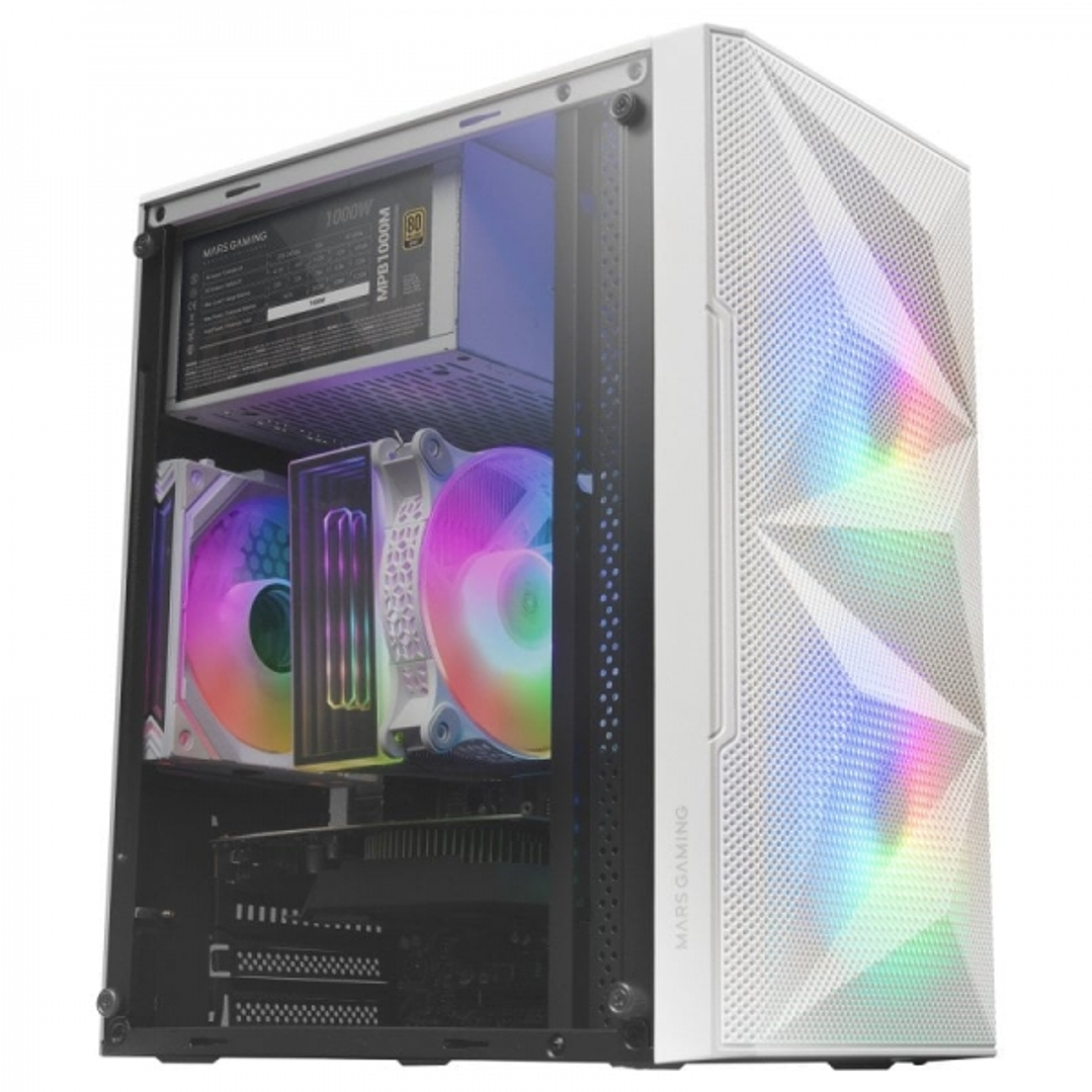Mars Gaming MC-ME Minitorre - Ventana Cristal Templado - 2 Ventiladores FRGB - Soporte MicroATX/Mini-ITX - Iluminacion RGB Avanzada - Color Blanco 1