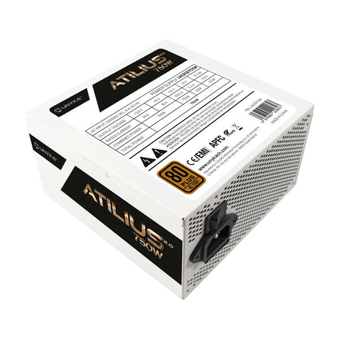 Unykach Atilius 2.0 White 750W 80 Plus Bronze Fuente de Alimentacion 750W ATX 2.3 - APFC - Ventilador 120mm 1