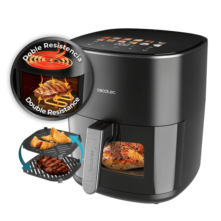 Cecotec Cecofry and Grill 6500 Freidora de Aire 3 en 1 - 2200W - Capacidad 6.5L - Grill - Piedra para Pizza - Temperatura Regulable - Ventana de Visua 1