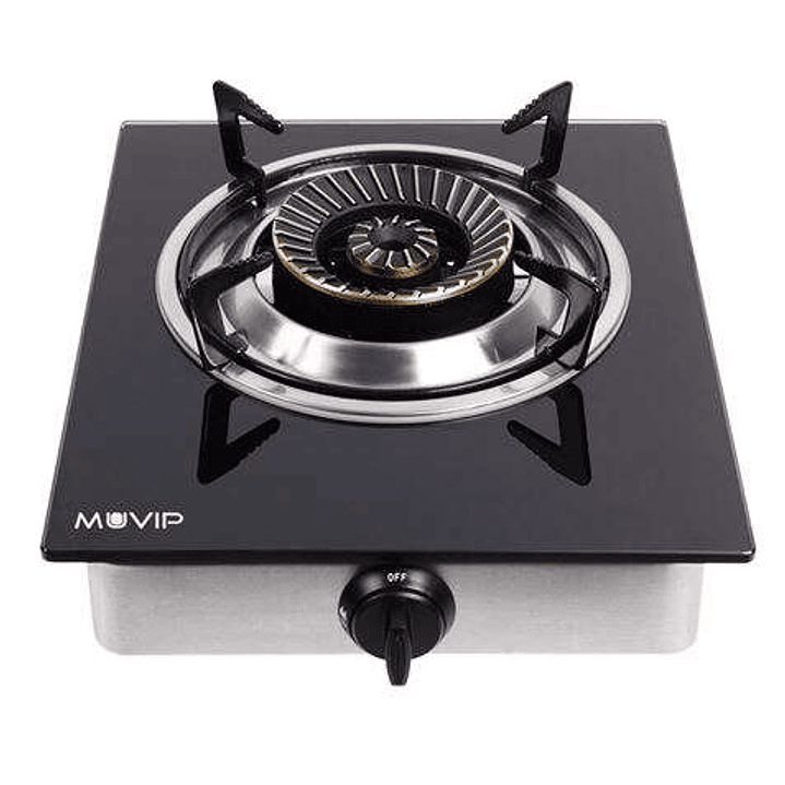 Muvip Cocina de Gas Inox 1 Fuego - Cristal Templado - Encendido Piezoelectrico - Quemador de Hierro Fundido Desmontable 1