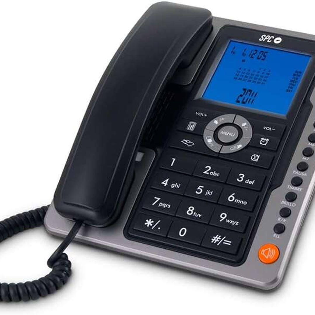 SPC Telefono Fijo Office Pro - Pantalla Iluminada Azul - Teclas Grandes - Memorias Directas - Manos Libres - Identificador de Llamadas - Funciones de  1