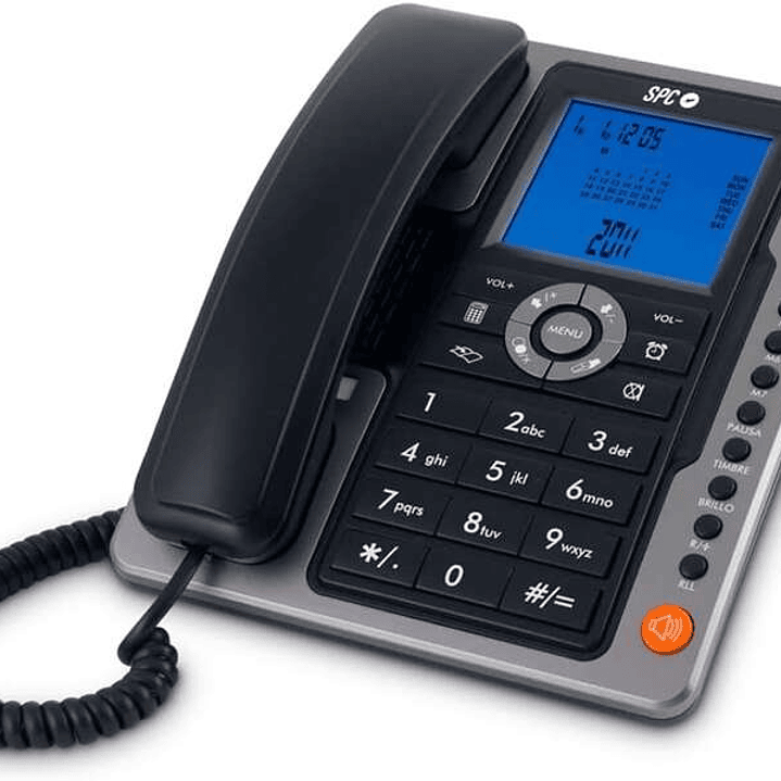 SPC Telefono Fijo Office Pro - Pantalla Iluminada Azul - Teclas Grandes - Memorias Directas - Manos Libres - Identificador de Llamadas - Funciones de  1