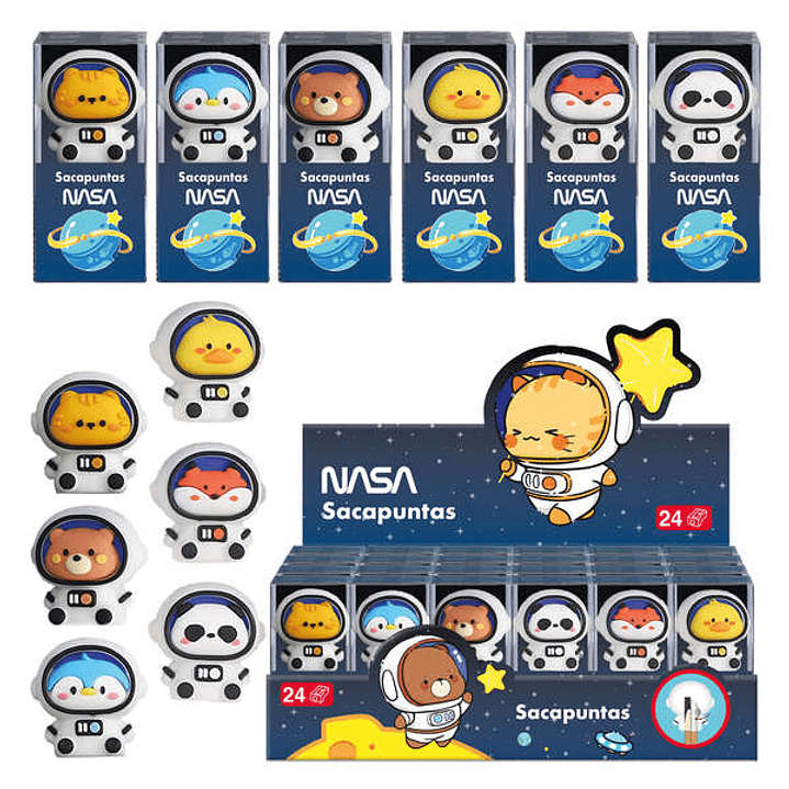 Dohe Expositor de 24 Sacapuntas - 1 Orificio y Cuchilla de Acero - Con Forma de Astronautas-Animales 1