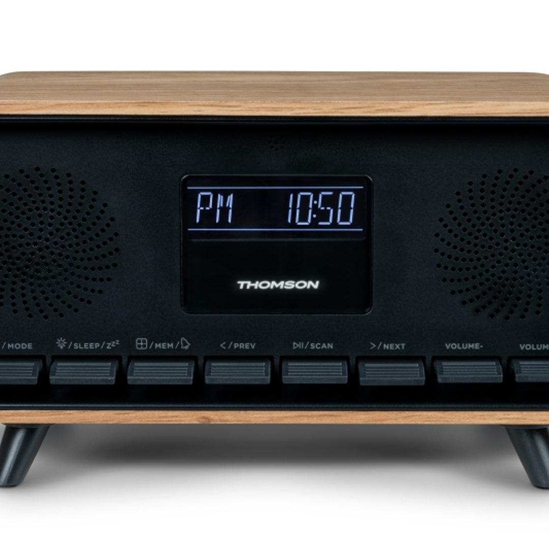 Thomson RT850BT Altavoz Retro Bluetooh - Radio Reloj Despertador - Potencia musical 30W - Color Madera/Negro 1