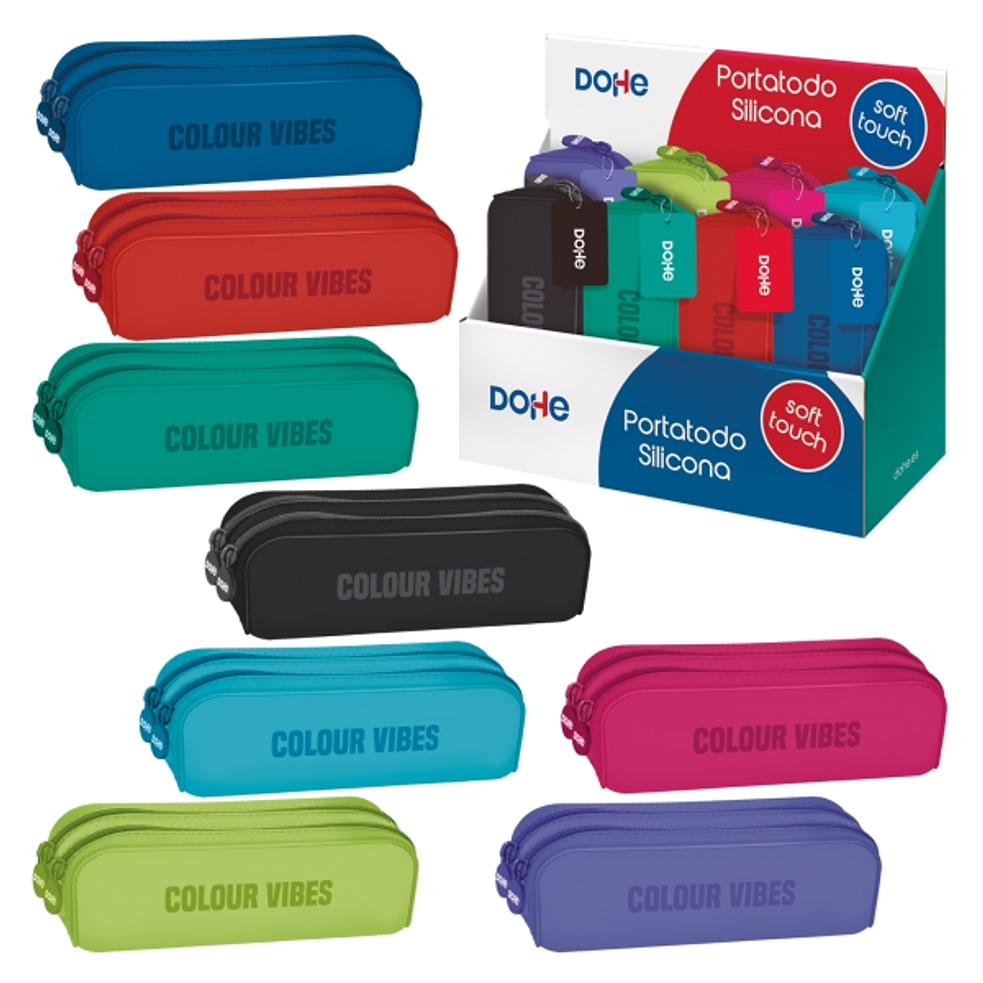 Dohe Colour Vibes Expositor con 8 Portatodos Dobles de Silicona - Cierre con Cremallera y Tirador de Goma - Colores Surtidos 1