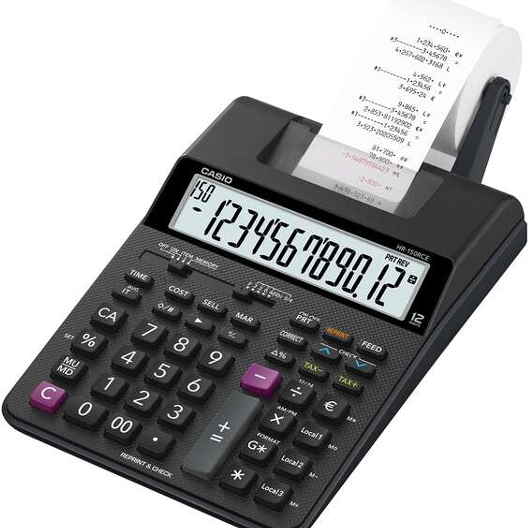 Casio HR150RCE Calculadora Impresora de Sobremesa - Pantalla de 12 Digitos - Anchura del Papel 58mm - Imprime Hora y Fecha - Alimentacion con Pilas 1