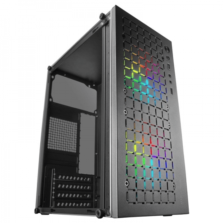 Mars Gaming MC-CORE Minitorre Gaming - Rejilla Metal-MESH - Ventana Lateral - 2 Ventiladores FRGB - Soporte Micro-ATX/Mini-ITX - Almacenamiento Versat 1