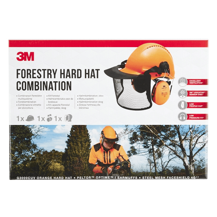 3M Pack Forestal de Seguridad para Cabeza - Casco Protector - Orejeras Auditivas - Pantalla Facial de Malla de Acero - Color Naranja 1