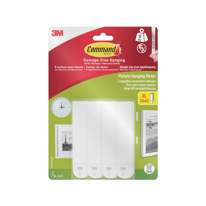 Command Pack de 48 Tiras Adhesivas para Objetos Pesados - 24 Pares XL - Soporta hasta 9kg - Color Blanco 1