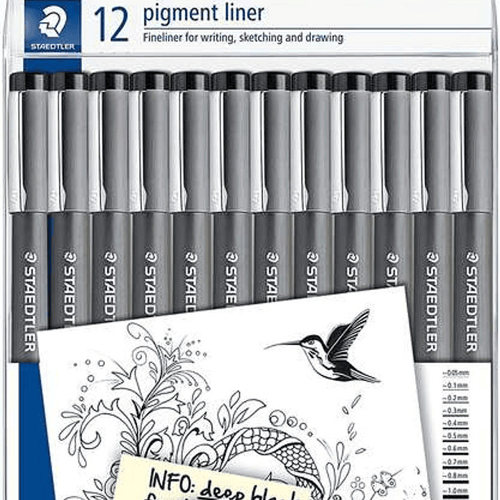 Staedtler Pigment Liner 308 Pack de 12 Rotuladores Calibrados - Tamaños de Puntas Surtidos - Color Negro 1