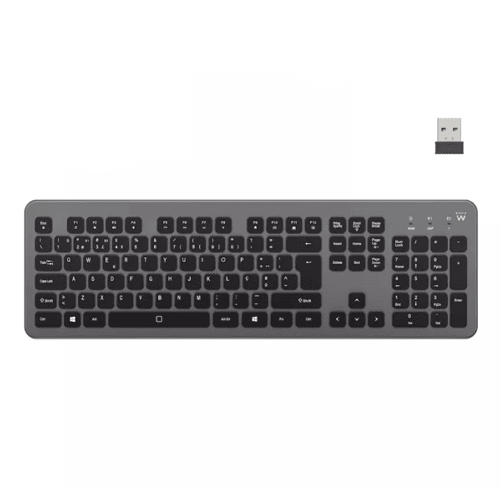Ewent Teclado Inalambrico - Bateria de Litio Recargable de 300mAh - Disposicion Portuguesa QWERTY PT - Retroiluminacion - Teclas de Bajo Perfil y Sile 1