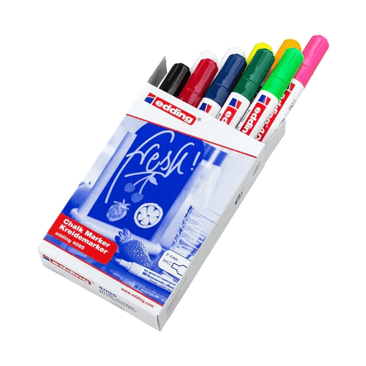 Edding 4095 Pack de 10 Rotuladores de Tiza Liquida - Punta Redonda - Trazo 2-3mm - Olor Neutro - Colores Surtidos 1