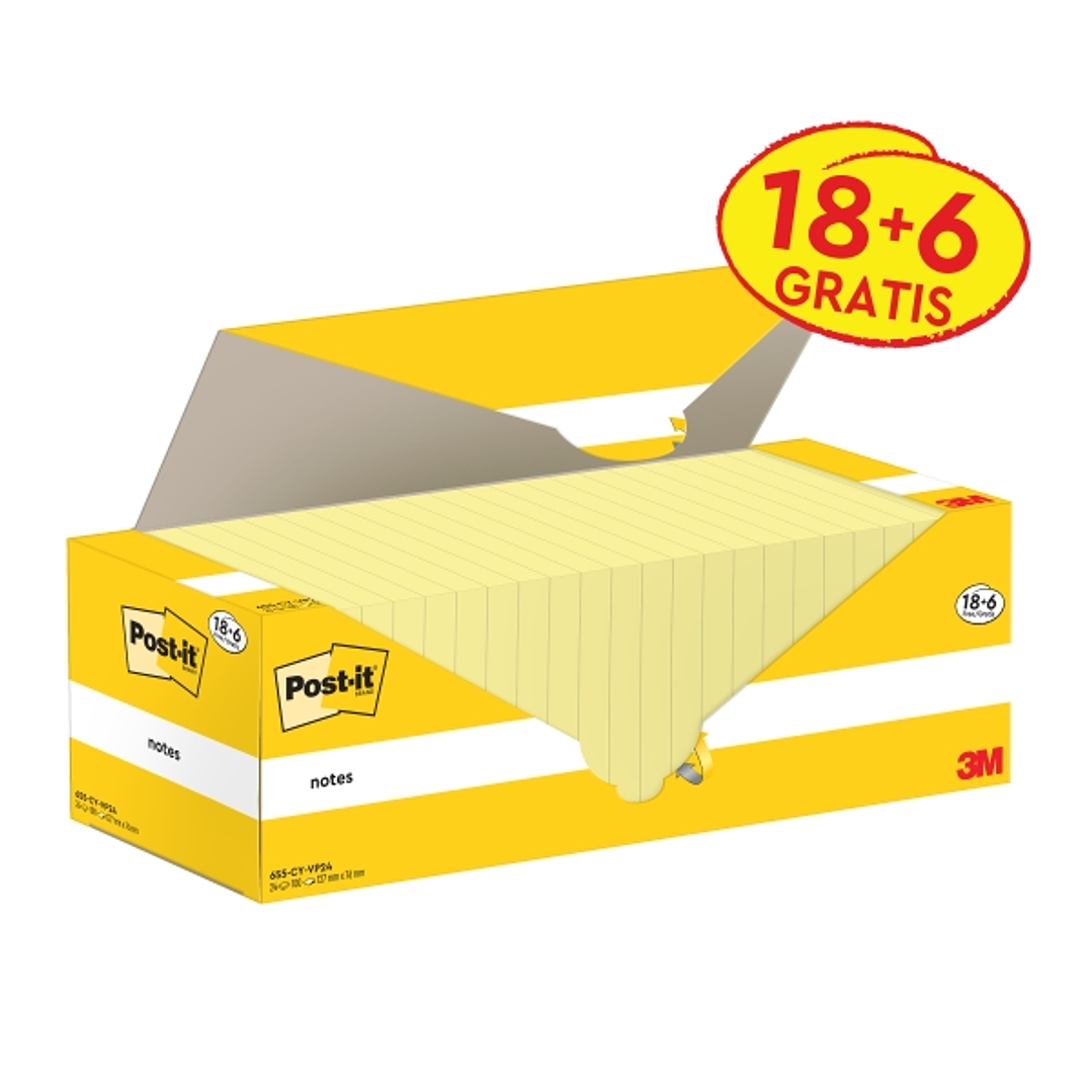 Post-It Pack de 24 Blocs de 100 - Forma Rectangular - 76x127mm - Color Amarillo Claro 1