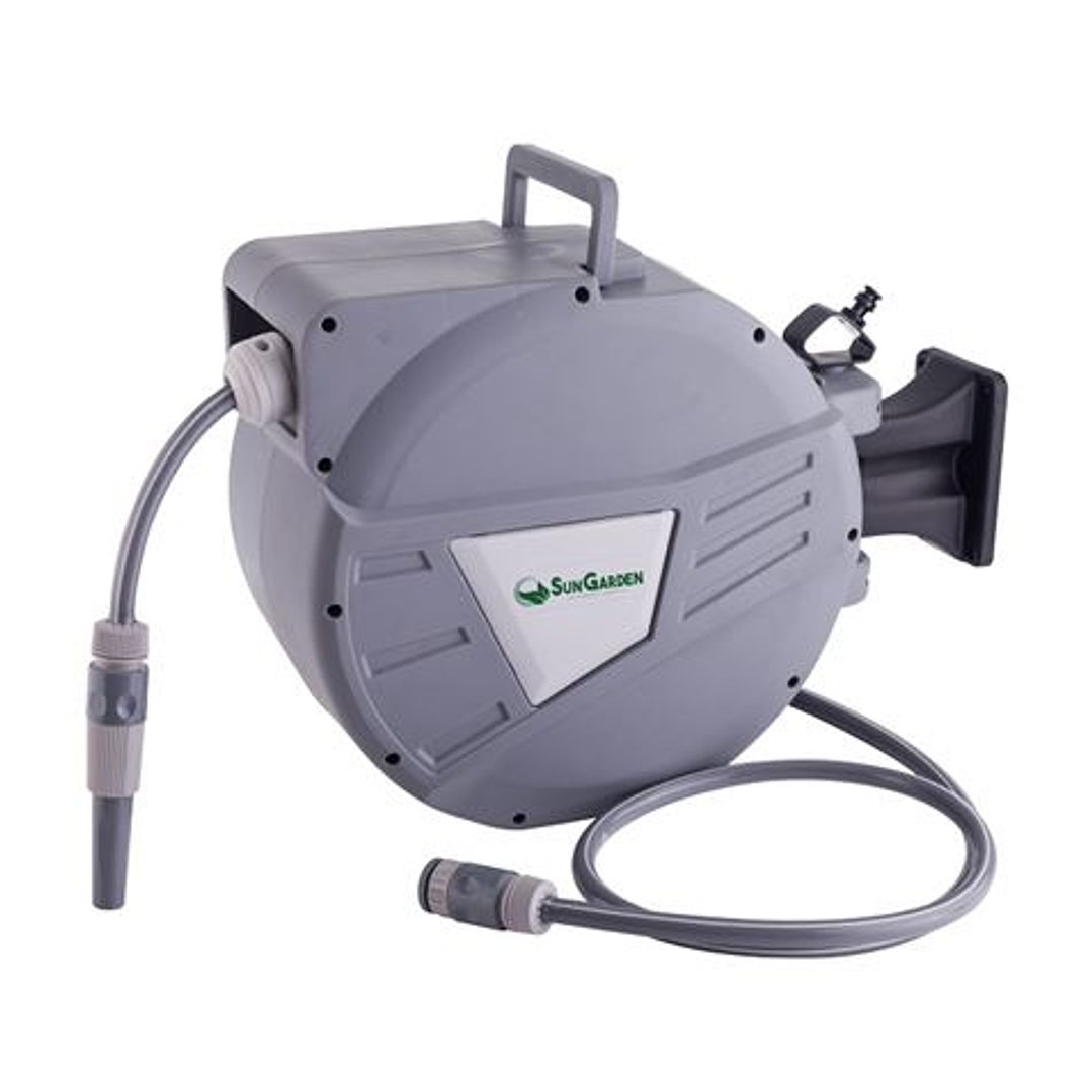 Sungarden SG0165 Manguera 20 Metros - Recogedor Automatico con Guia - Funcion de Retraccion Lenta - Soporte Para Instalacion en Pared - Giro 180 - Col 1