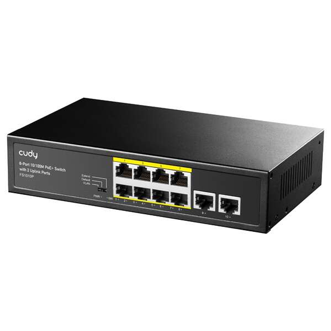 Cudy FS1010P Switch PoE+ de 8 Puertos 10/100M con 2 Puertos de Enlace Ascendente 1