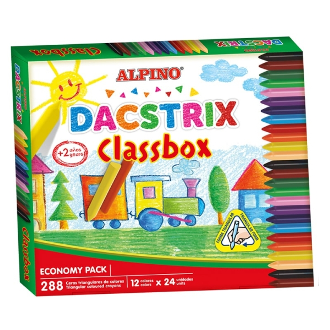 Alpino Dacstrix Economy Pack de 288 Ceras Semiblandas de Colores - Forma Triangular - Mezclables - No Manchan - Colores Surtidos 1