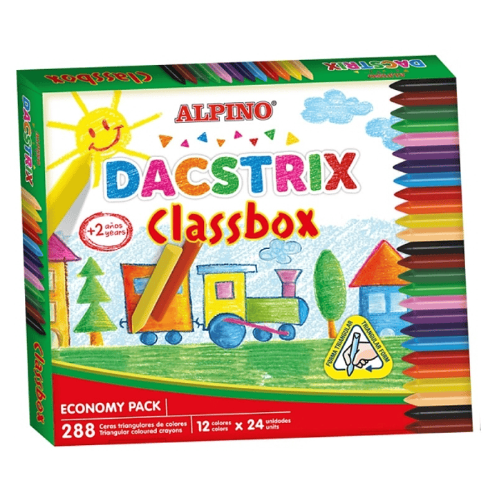 Alpino Dacstrix Economy Pack de 288 Ceras Semiblandas de Colores - Forma Triangular - Mezclables - No Manchan - Colores Surtidos 1