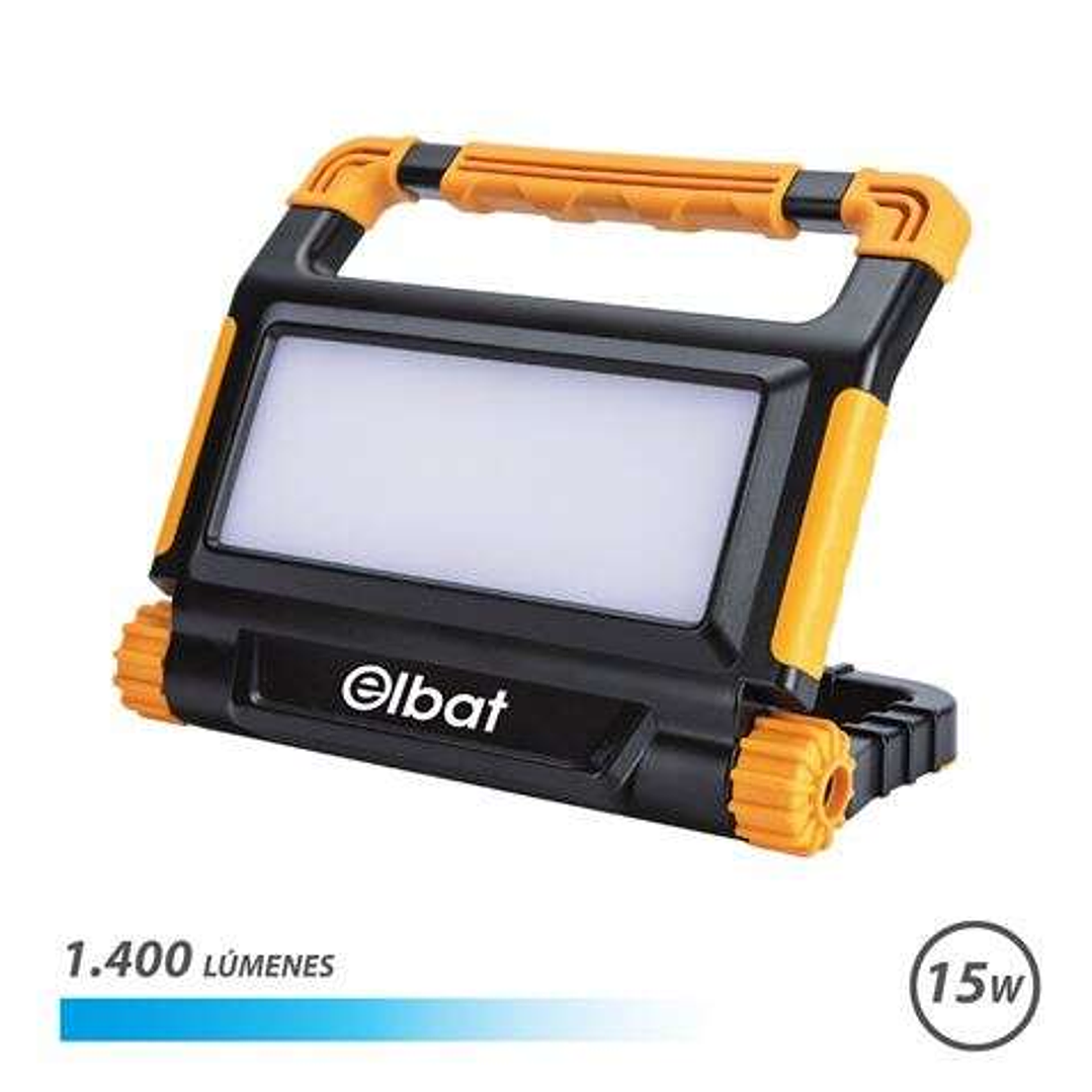 Elbat Foco Recargable 15W - Luz Fria, 6000K - 1400 Lumenes - Bateria 3.7V / 5000Mah - Recargable con Cable USB - Cable de Carga Tipo C Incluido - 4 Mo 1