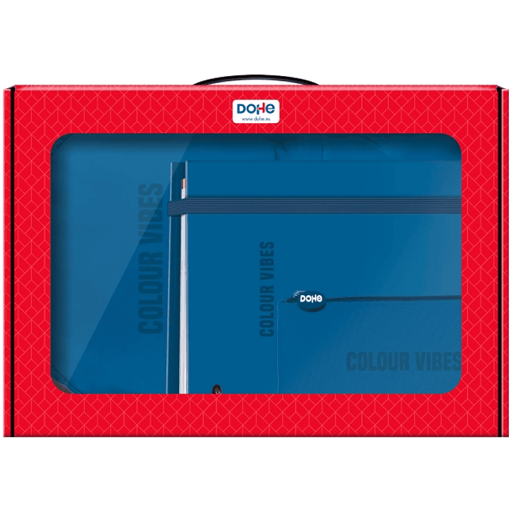 Dohe Colour Vibes Pack de Mochila + Carpeta A4 Recambio + Portatodo Triple - Todo en un Maletin Perfecto para Regalo - Color Azul 1