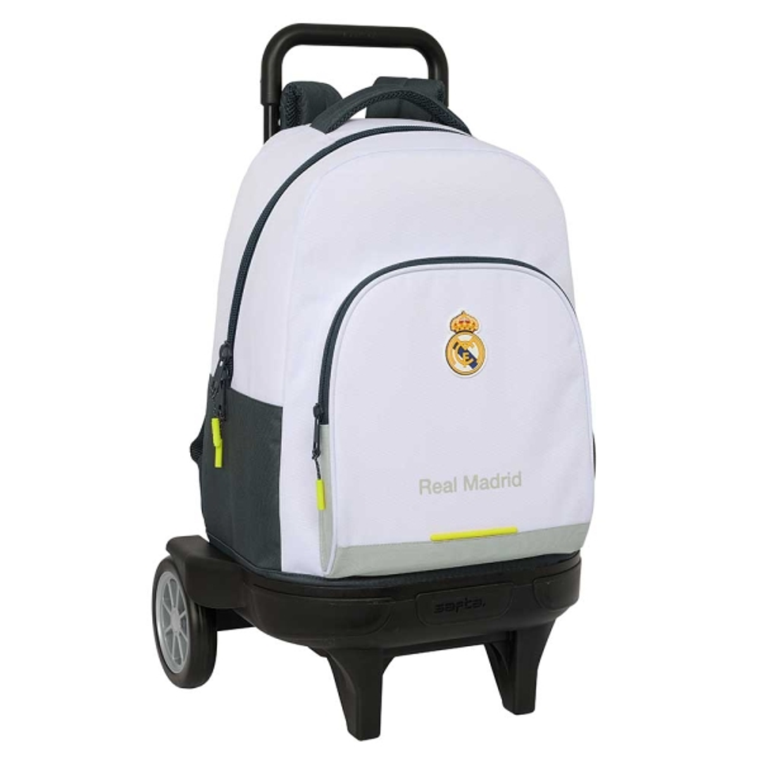 Safta Real Madrid Compact Mochila con Carro Integrado - Portabotellas - Extraible para Limpieza - Ruedas con Goma Antivibracion - Carro de PP, Acero y 1