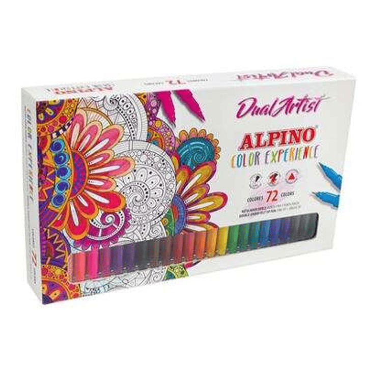 Alpino Dual Artist Color Experience Pack de 72 Rotuladores - Doble Punta para Dibujos mas Completos - Forma Triangular Ergonomica - Punta Fine Liner d 1