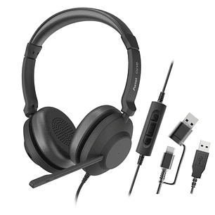 Axtel One Auriculares con Microfono USB - Conexion USB-A y USB-C - Controles de Audio Integrados - Estereo