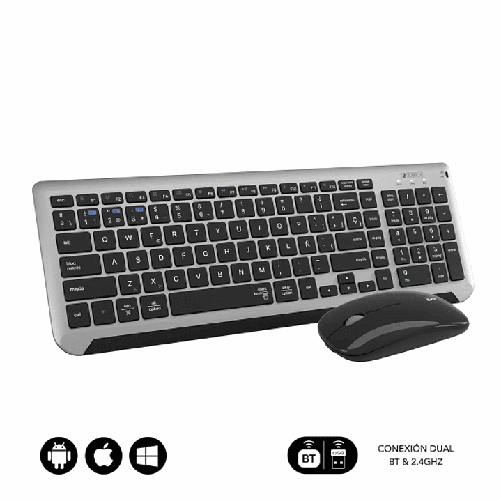 Subblim Combo Dual Prestige - Teclado y Raton Inalambricos - Bluetooth y 2.4G - Funcionamiento Silencioso - Color Gris Negro 1